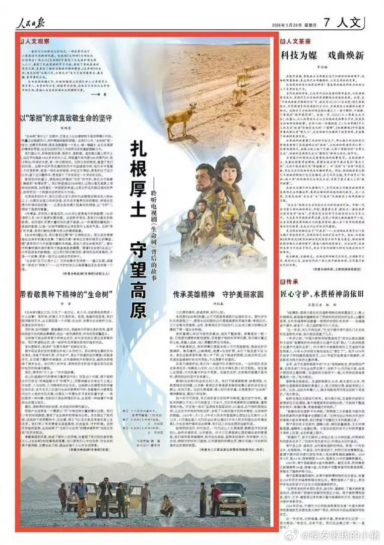 杨紫生命树登上人民日报 