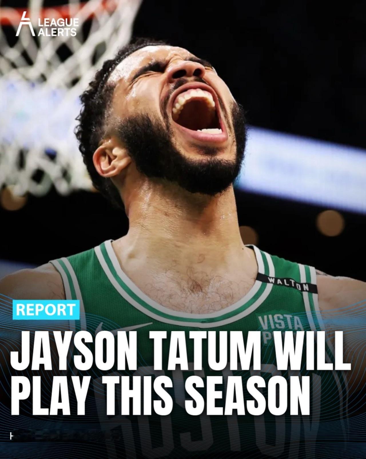 名记Haynes表示，塔图姆￼和他说，他这赛季有机会复出。杰伦·布朗谈到塔图姆￼