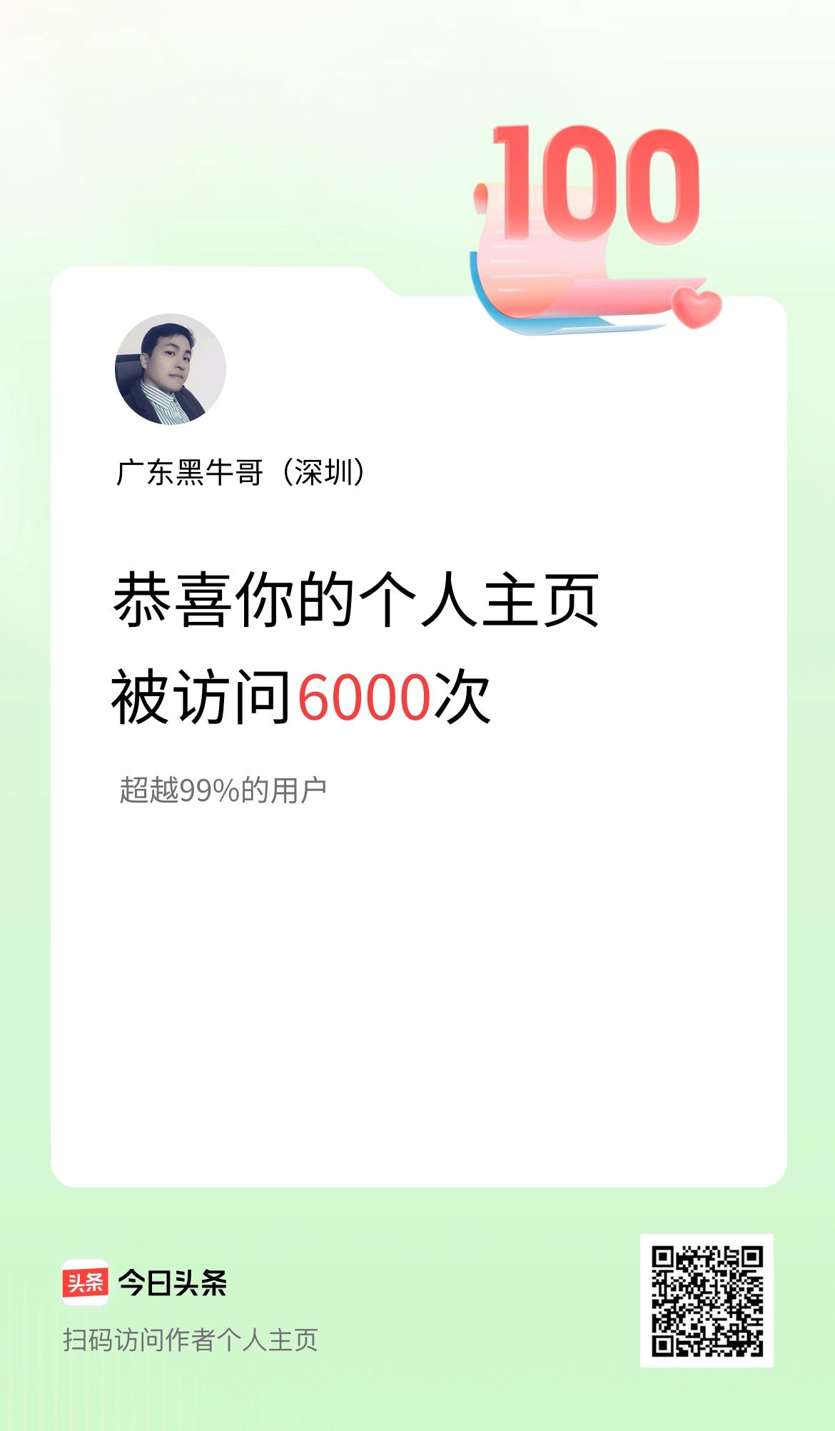 我的头条个人主页被访问6000次啦！