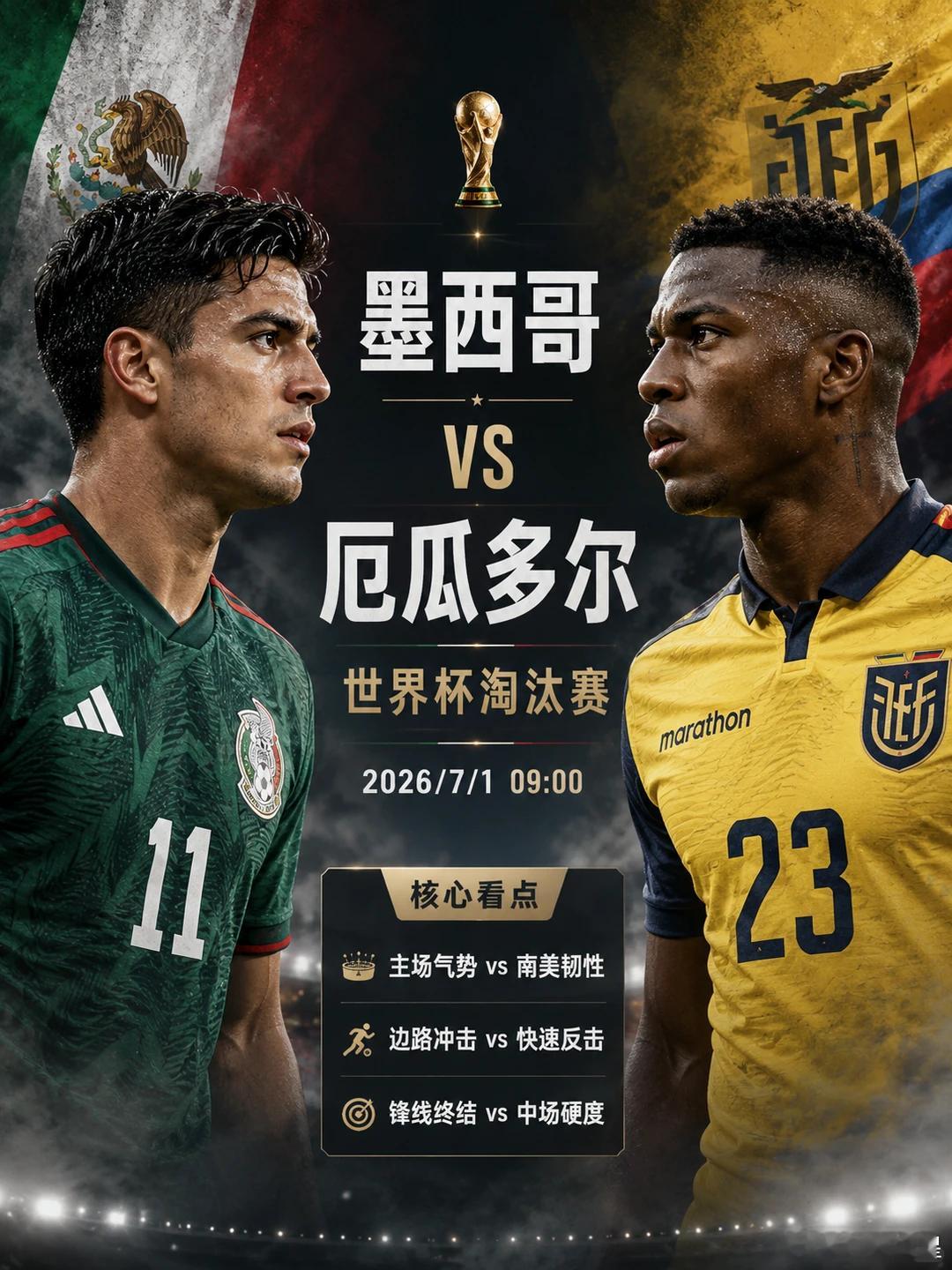 3战0失球，墨西哥今夜欲踏碎厄瓜多尔晋级！⚽️世界杯09:00⚽️场次：墨西哥v