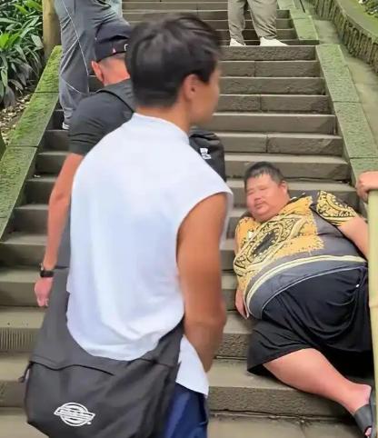 343 斤网红良子硬闯峨眉山徒步，半山腰体力透支直接晕倒，最终被景区救援人员用担