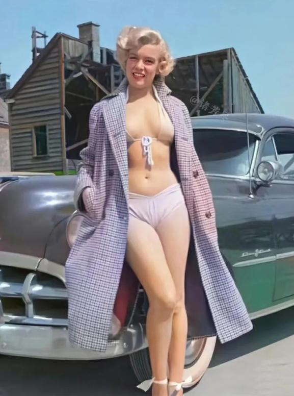 1951年，25岁的玛丽莲·梦露在好莱坞的摄影棚外拍下了这张惊艳的照片，镜头中的