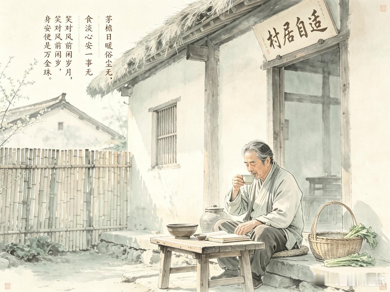 头条创作训练营 刷到这首乐韵晓诗原创的《村居自适》，瞬间就被戳中了。
茅檐底下晒