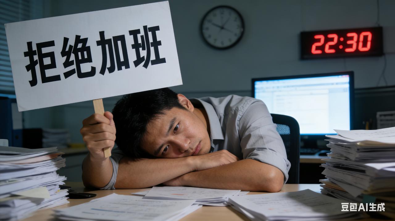 盲目推崇加班不是奋斗，是效率低下与管理失职，健康与生活远比无效内卷重要。图片源于