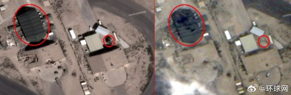 【伊朗媒体公布#美军基地遭打击卫星对比图#】伊朗法尔斯通讯社24日公布多组卫星对