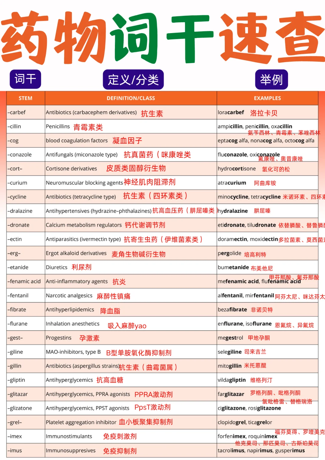 备考RN/药物词干速查！！学！！单词