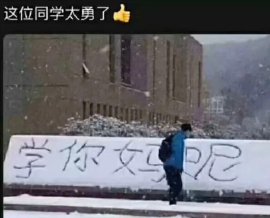 宝子们，今天看到一个超有意思的场景。雪后的校园里，一片白茫茫，有个同学在雪地上留