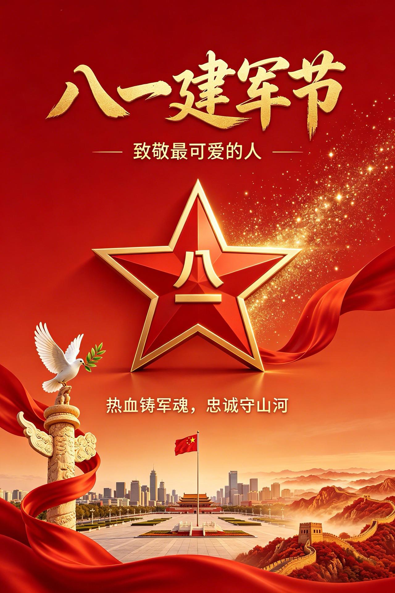 8月1日八一建军节快乐🇨🇳！在这个庄严又温暖的节日里，向全体人民子弟兵致以最