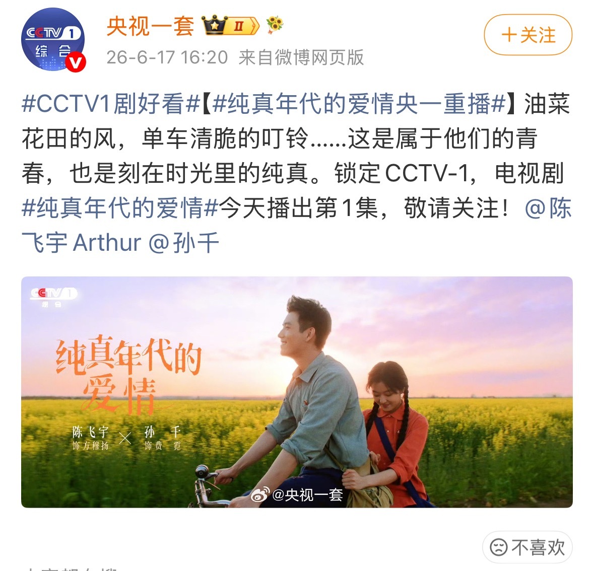 纯真年代的爱情央一重播陈飞宇 陈飞宇《纯真年代的爱情》又又又在CCTV1重映了，