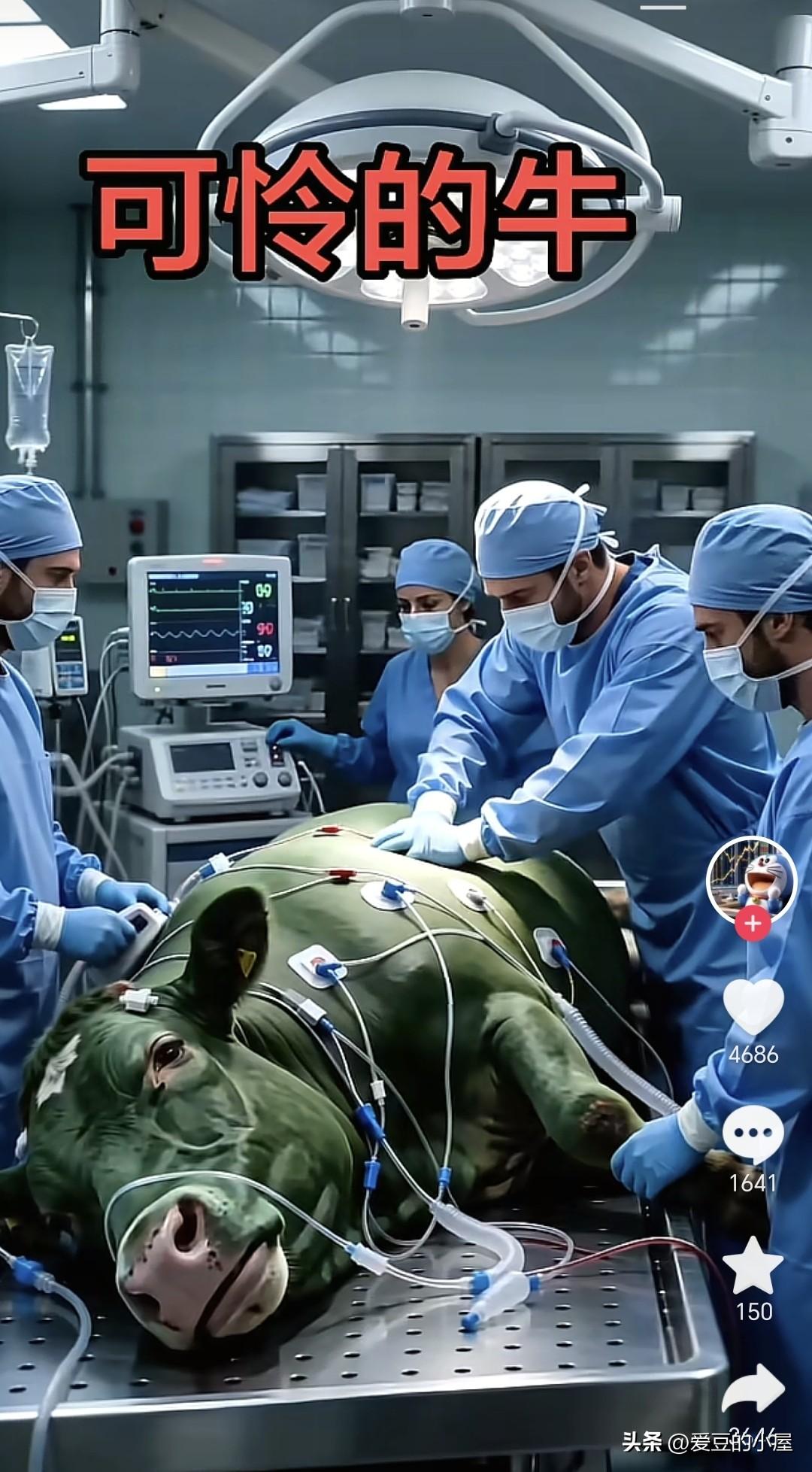 可怜的牛生病了，看样子还病得不轻，希望医生们赶快把它救过来！

小编相信，医生们