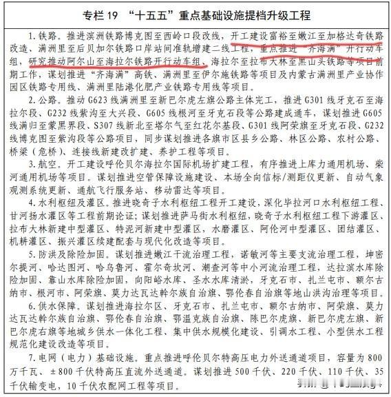 呼伦贝尔十五五铁路规划，重点齐海满铁路开通动车组，还有富加铁路，海阿铁路改造
