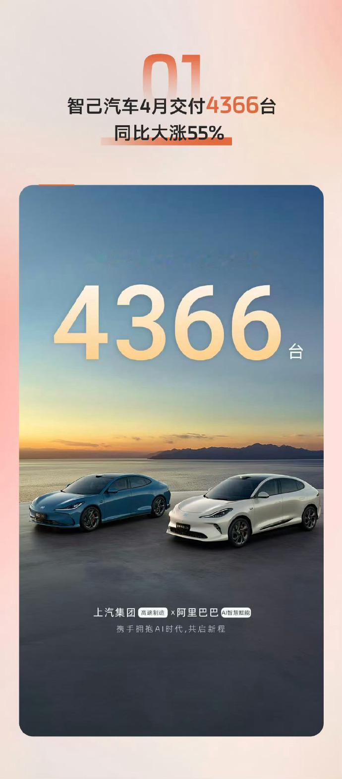 智己汽车4月交付4366台 日前，智己汽车发布4月交付量：总计交付4366台，同