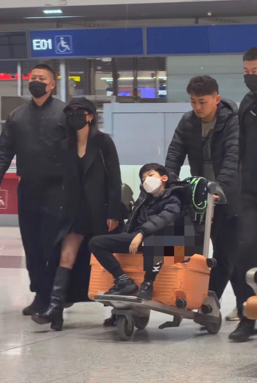 陈妍希带儿子回台北过春节，
看她儿子在行李箱这“死出”，跟陈晓一模一样。
做明星