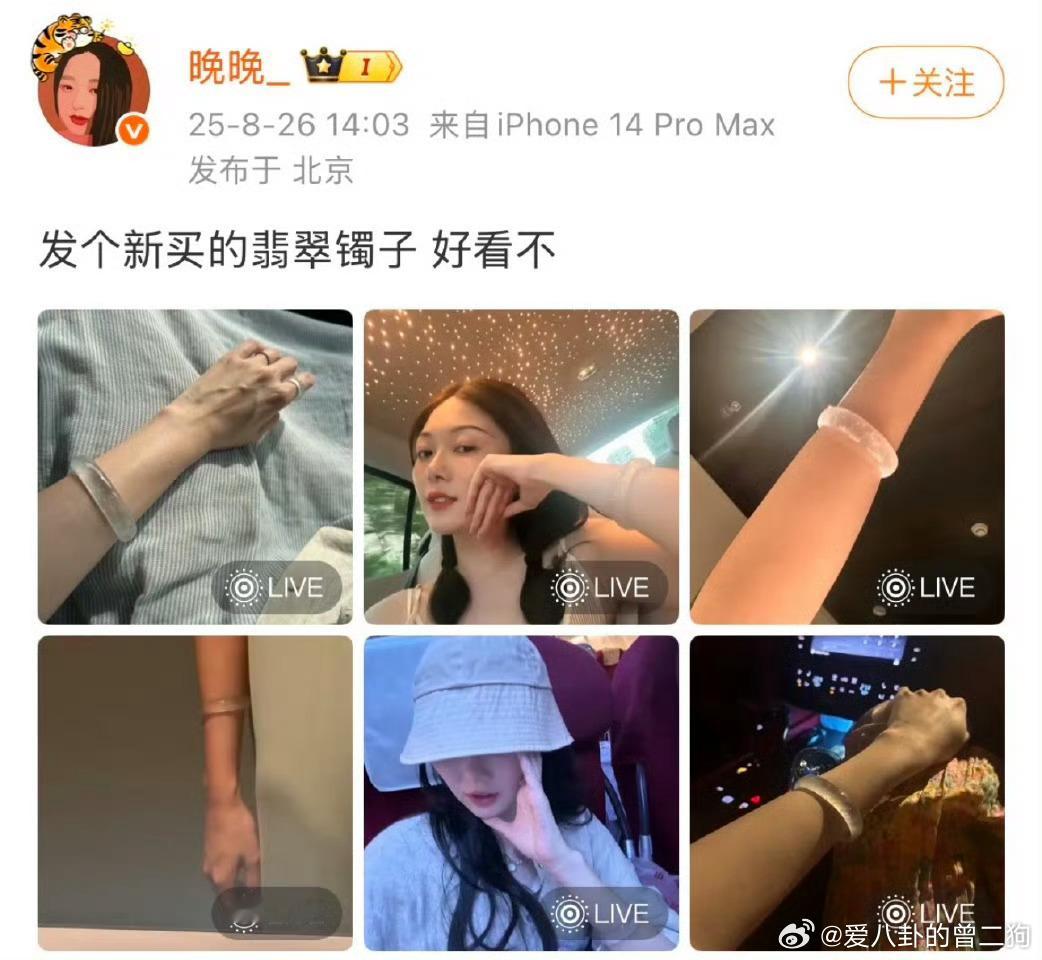 晚晚晒镯子谁啊这是？就晒个镯子居然能在文娱榜排第一，为了上热搜付出那么多，看到这