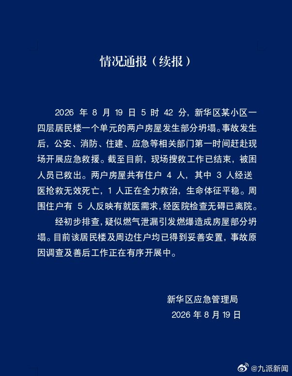#石家庄一居民楼部分坍塌致3死#【#官方再通报石家庄两户房屋坍塌#】河北省石家庄