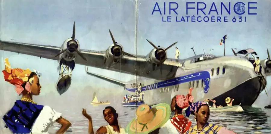 #照片中的航空史# 法航广告宣传册，介绍 1947 年在飞往马提尼克岛的航线上推