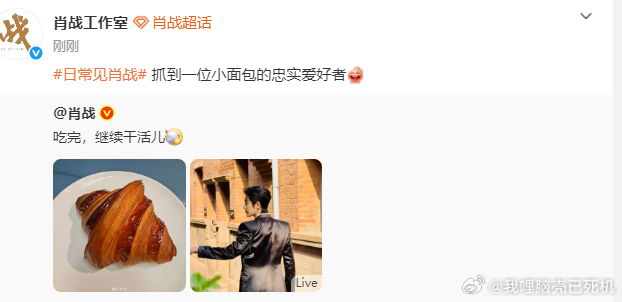 肖战说吃完继续干活儿肖战是小面包的忠实爱好者肖战是小面包的忠实爱好者 ，肖战说吃