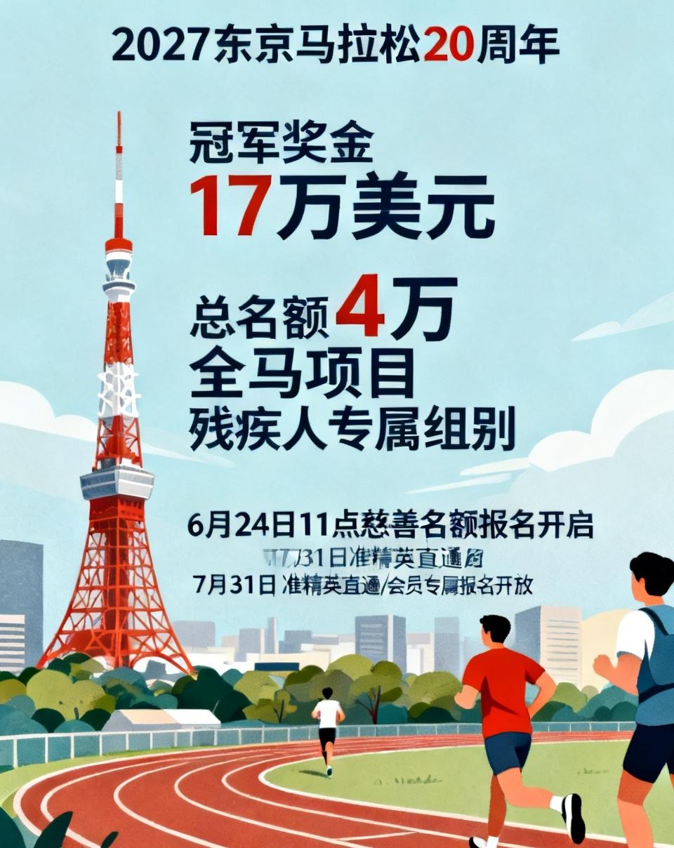 重磅升级！2027东京马拉松迎来20周年大更新！
 
赛事冠军奖金提升至17万美