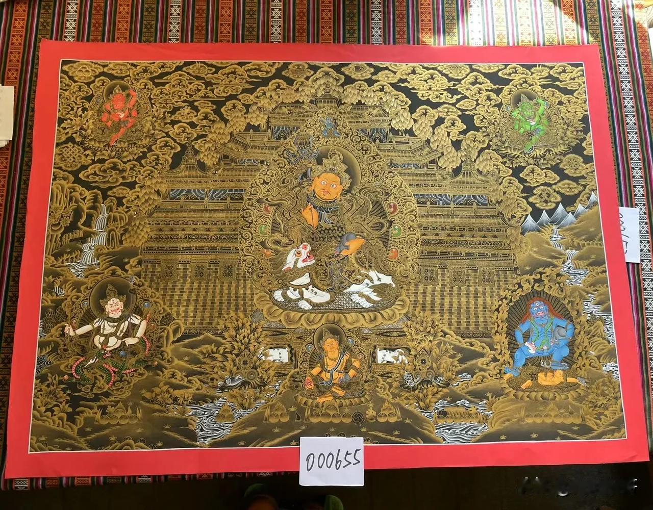 一幅横卡，五方财神，主尊是财宝天王，尺寸比较大，画芯72✖️99厘米！