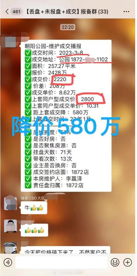昨晚成交的朝阳公园附近的豪宅公园1872，绝对楼王位置的6号楼11层，257平成