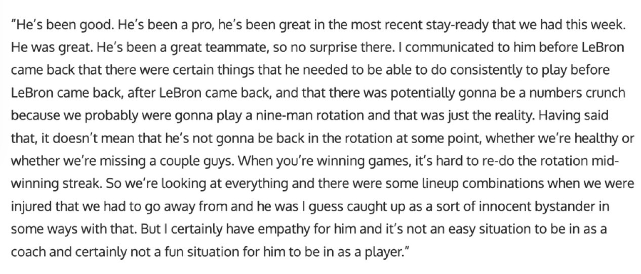 雷迪克今天谈范德比尔特跌出轮换：“他一直表现得很职业。在最近本周的'随时待命'训