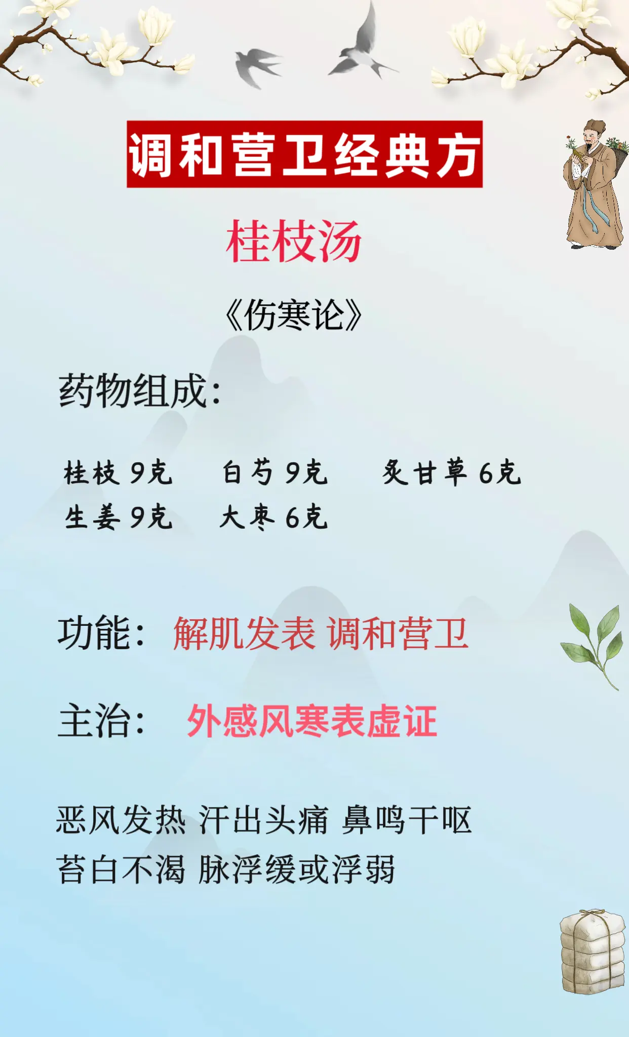 调和营卫经典方。桂枝汤与黄芪桂枝五物汤