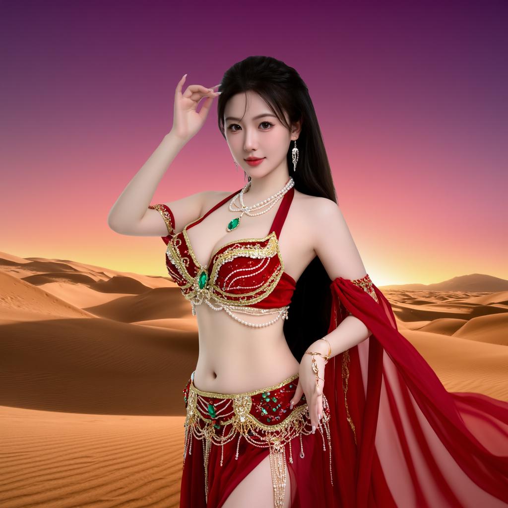 沙漠中的异域风情，红衣美人惊艳亮相！🏜️💃🔥