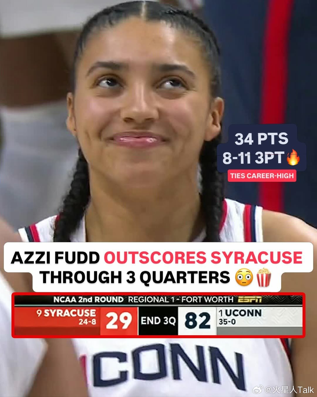 2025-2026赛季NCAA女篮疯狂三月 第二轮康涅狄格大学53分狂胜雪城大学