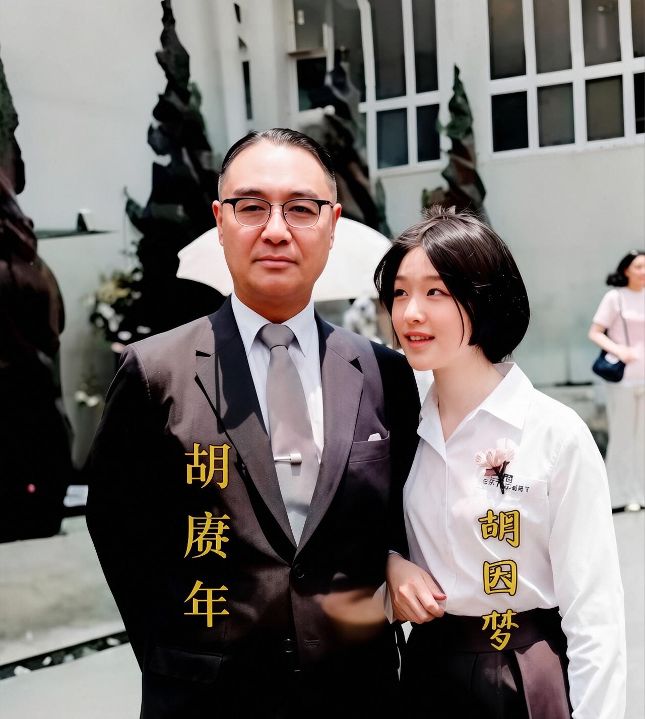 1970年，17岁胡因梦与父亲胡赓年，在台北卫理女中，留下的一张珍贵合影。