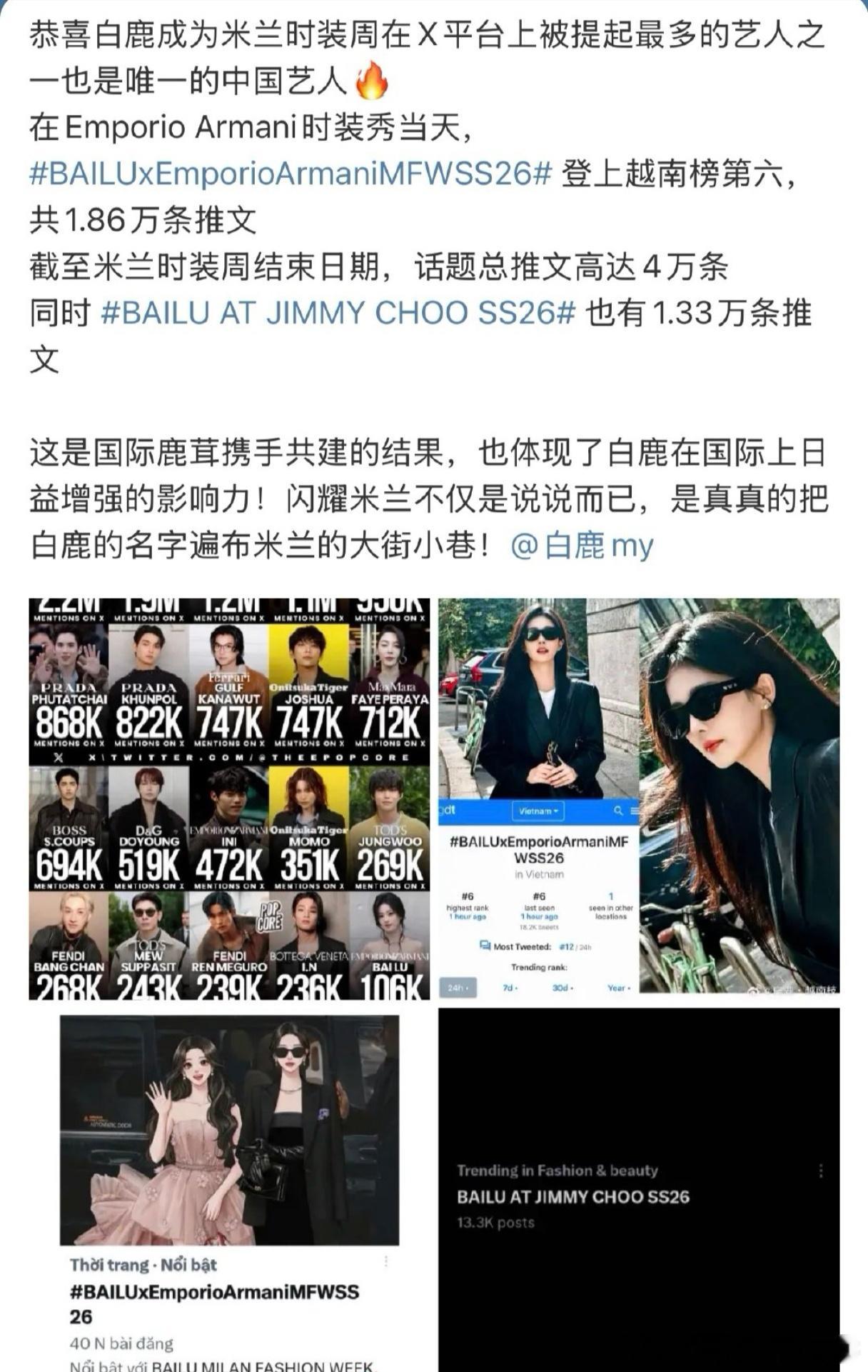 白鹿米兰时装周有效出圈 ​​​