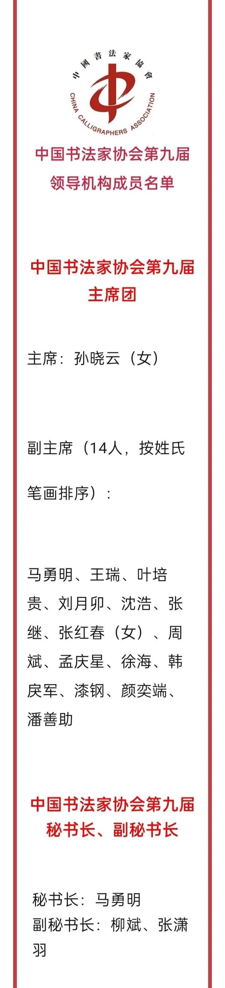 中书协新换届领导机构名单一一一