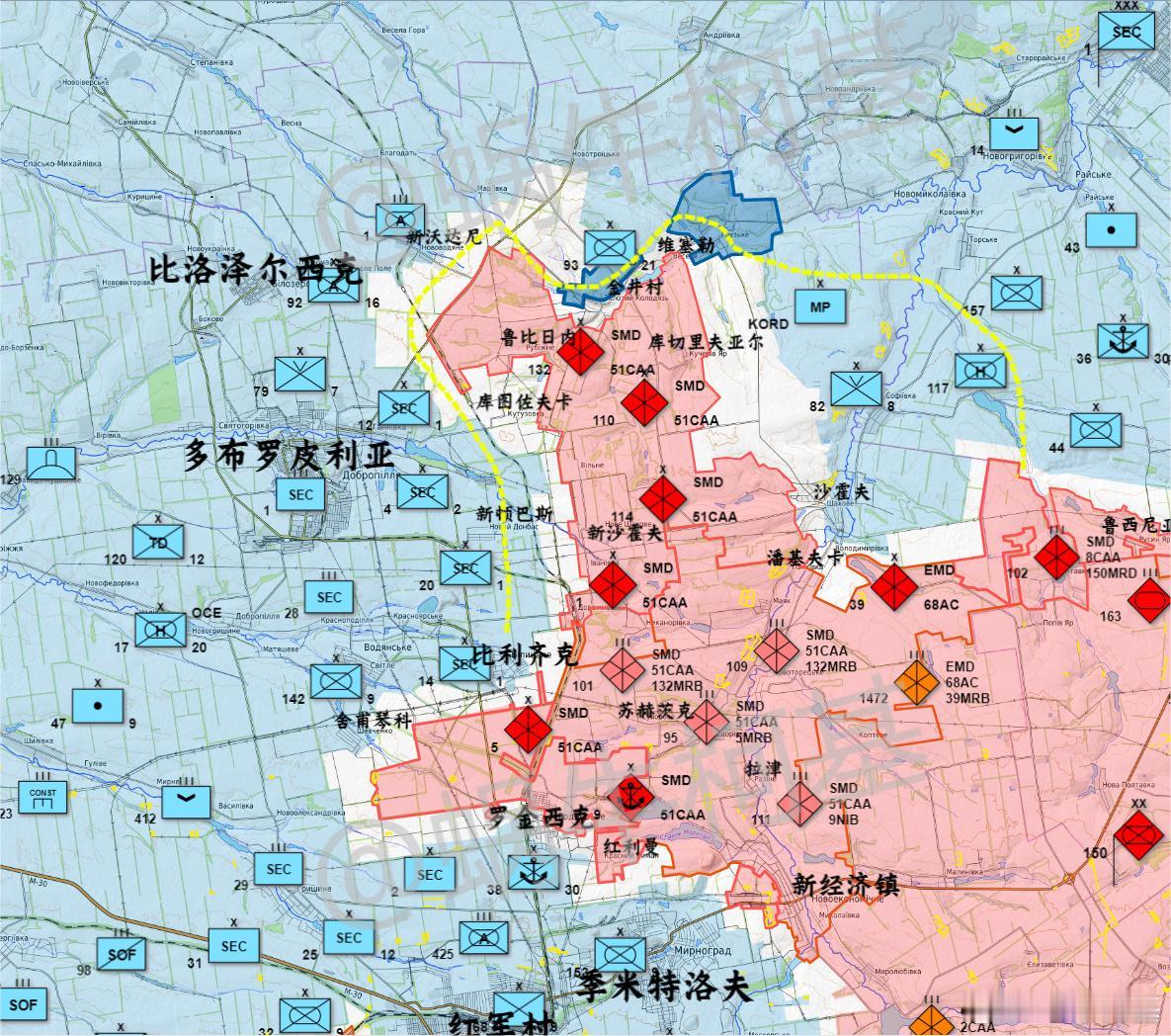 红军村北面多布罗皮利亚地区的最新战局，俄军第51集团军把“野兽旅”紧急顶上了一线