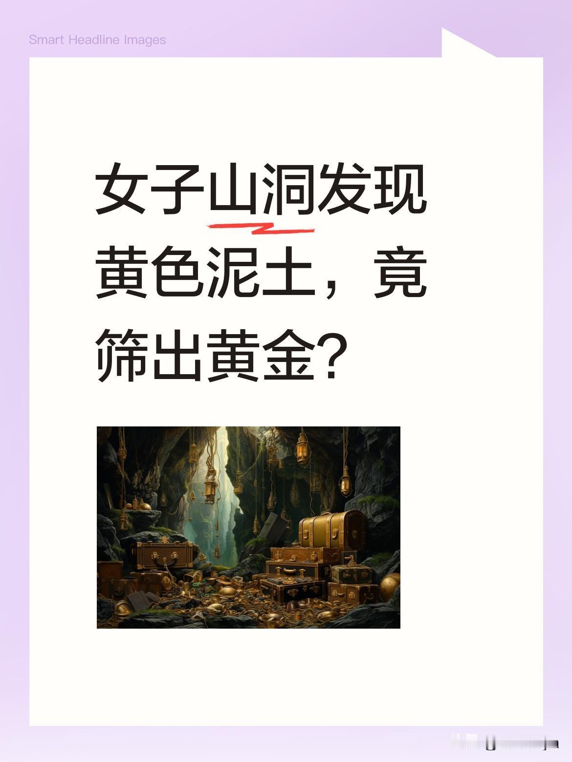 女子山洞发现黄色泥土，竟筛出黄金？
一位女子进山捡菌子时，意外发现一处独特石洞，