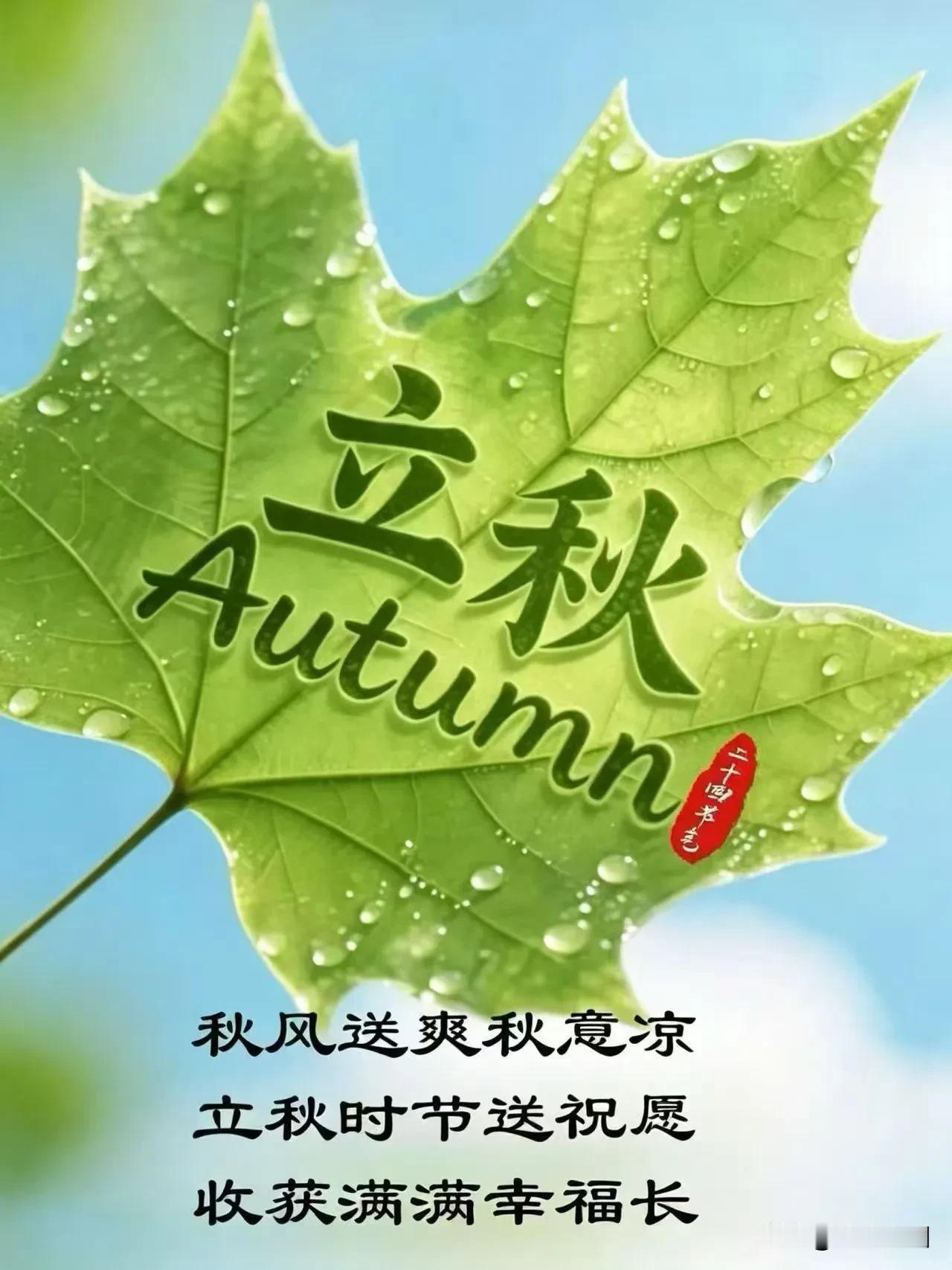 《采桑子·立秋寄怀》

梧桐一叶新秋报，
稻浪盈畴。
桂馥悠悠，
渐见霜华染翠丘