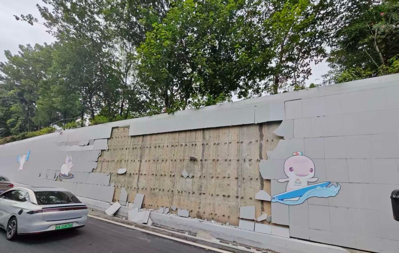 全运会保障路线刚完工，又被大货车撞坏了😭

广州南行出车陂路匝道豫半挂车自撞损