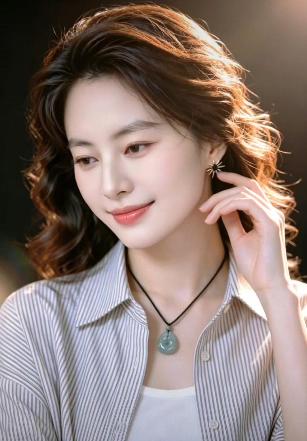这位美女正在温柔地摆姿势。