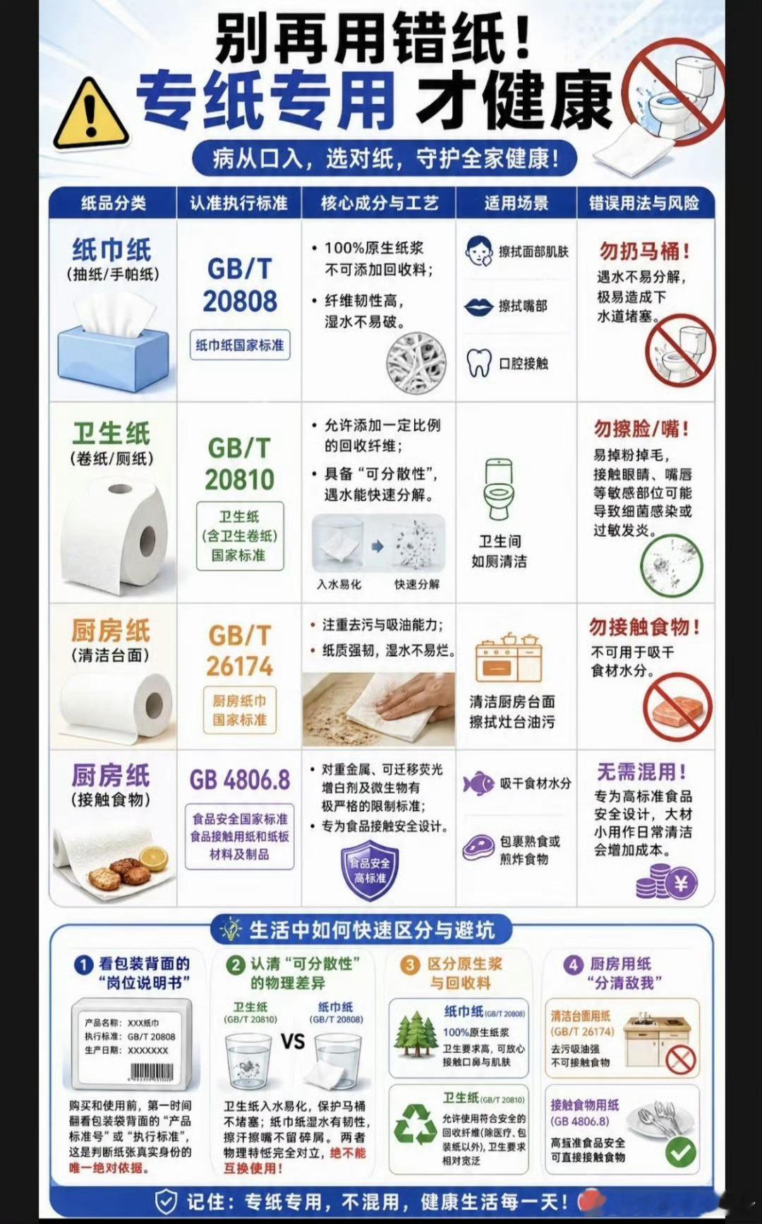 厨房纸 致癌物厨房纸接触生肉或者热食，一定要认准标注 GB 4806.8，而仅标