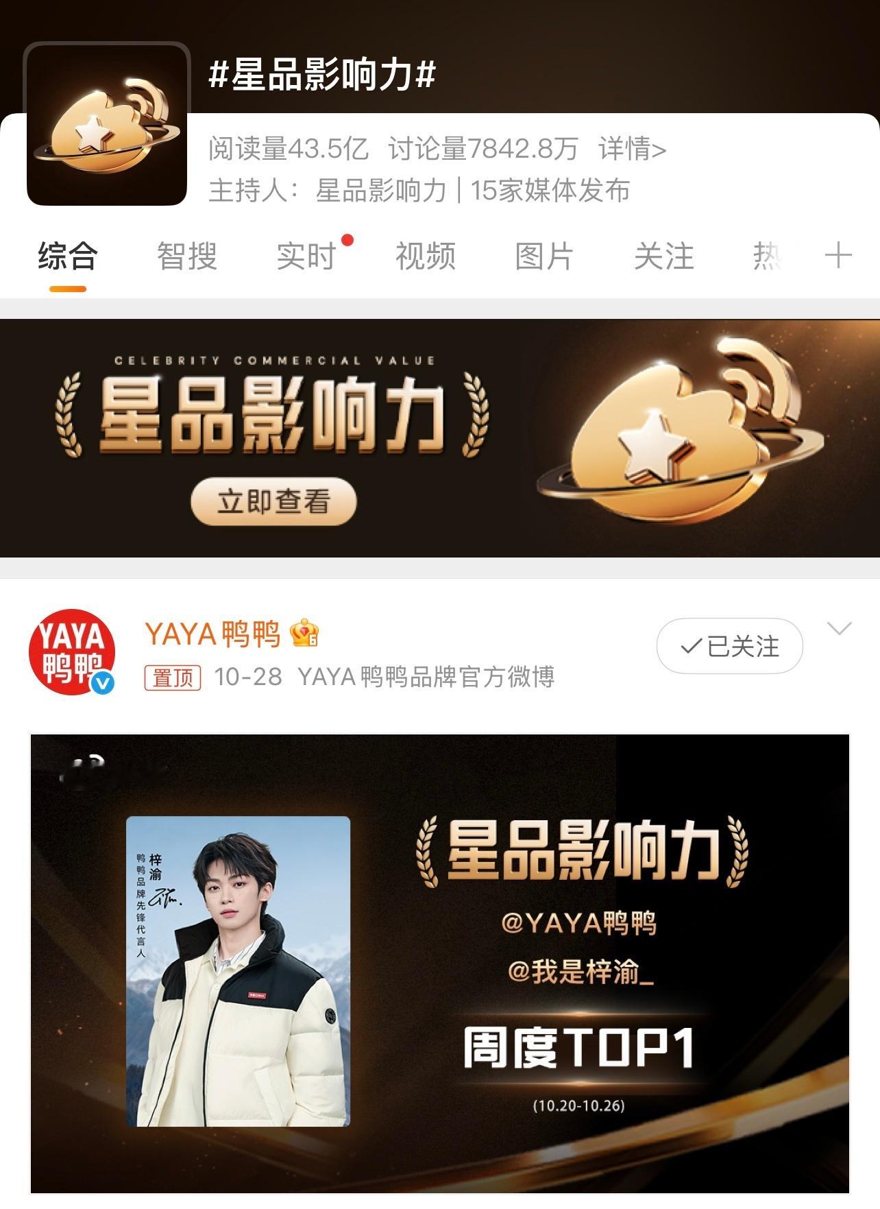 星品影响力梓渝星品影响力周度TOP1，获官方话题置顶，实至名归，第二名大叔粉丝好