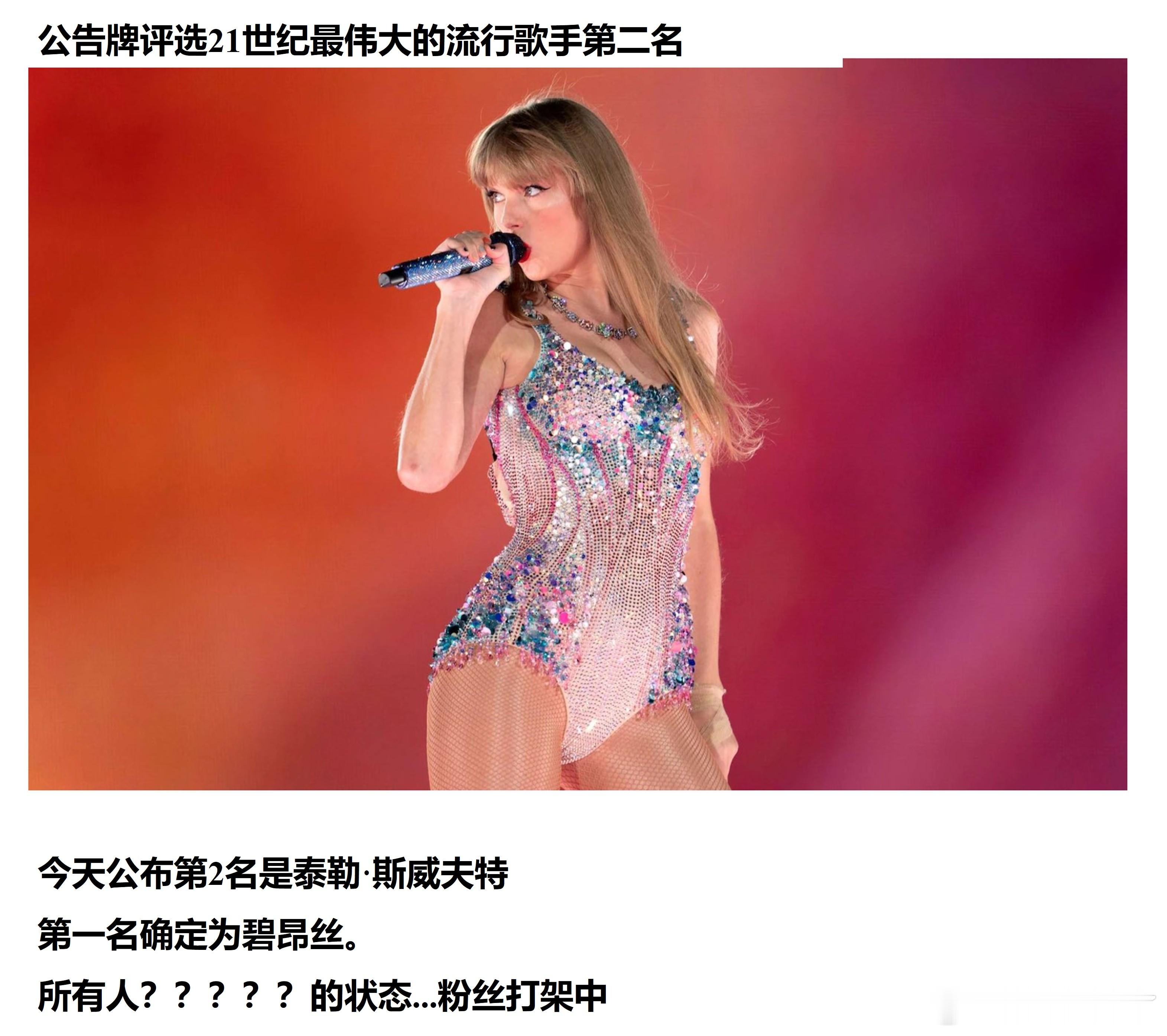 现在在外网闹得沸沸扬扬的话题：公告牌评选21世纪最伟大的流行歌手第二名是泰勒，第