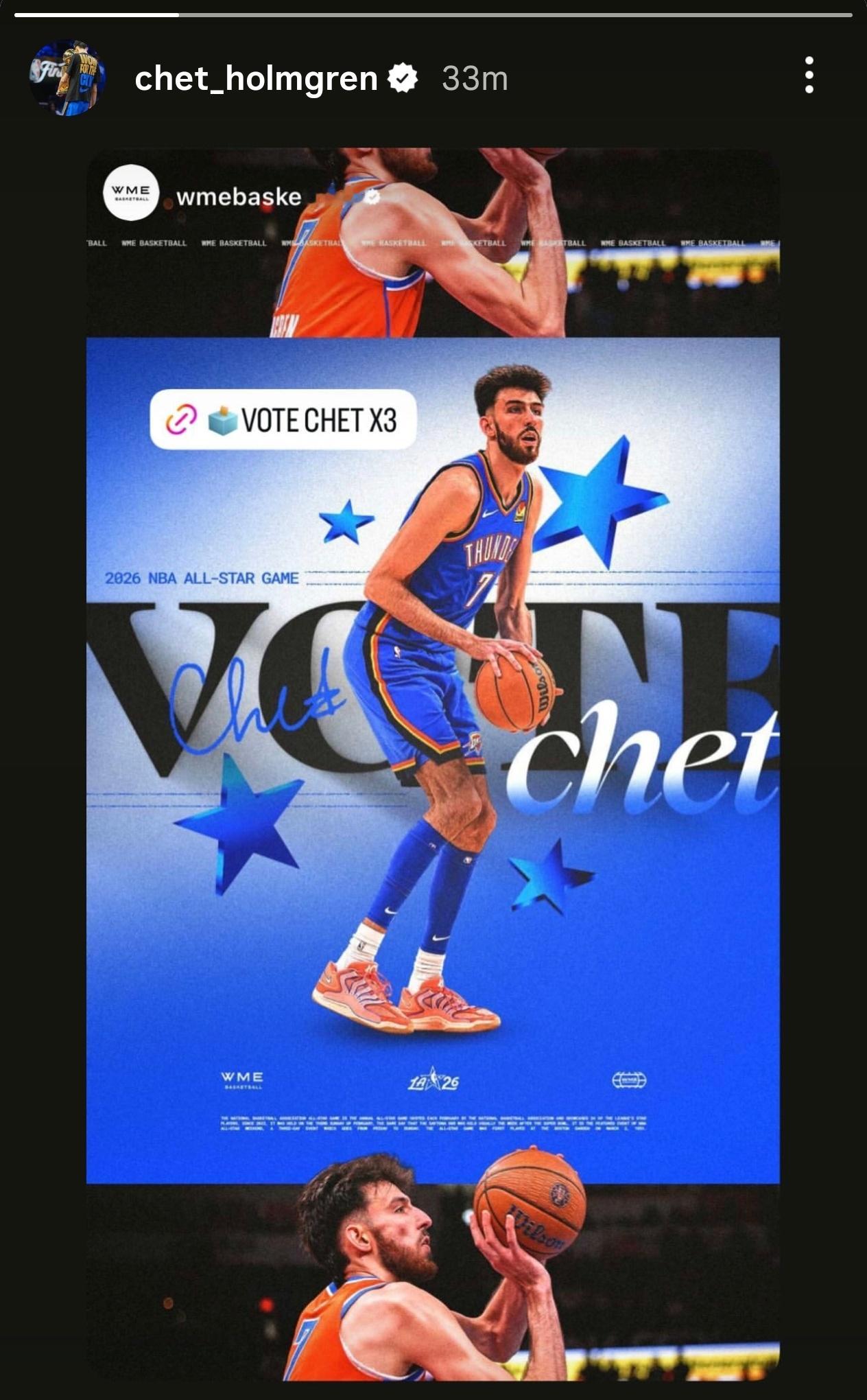 切特转发经纪公司给他全明星拉票的帖子雷霆灰熊vs雷霆