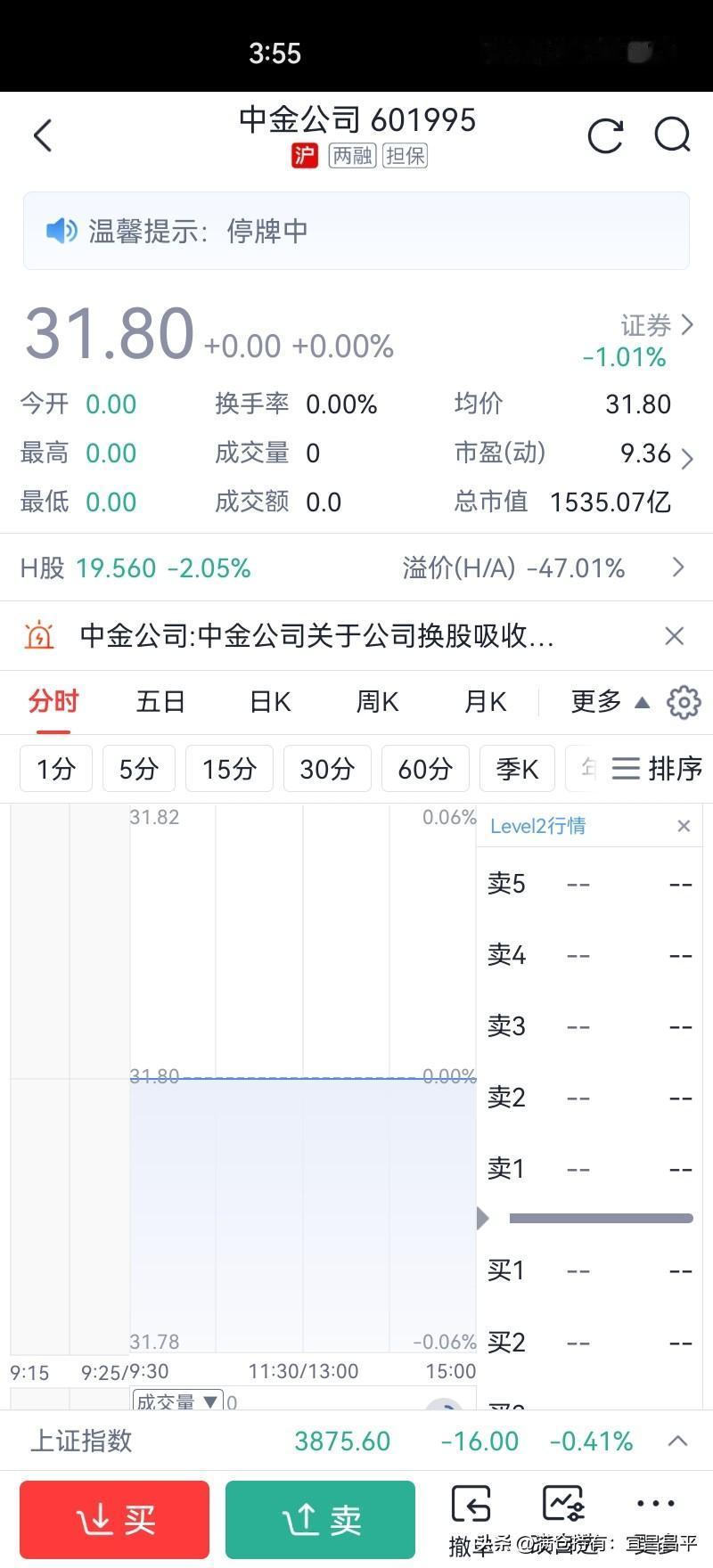 中金停牌，
成了我今天最大的利好，
唯一一支没有收绿的票。

其他的票，天天绿，
