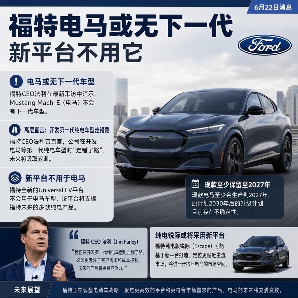 🚗 产品路线出现重大调整，福特电马或无缘换代，全新电动平台不再承接该车型。 6