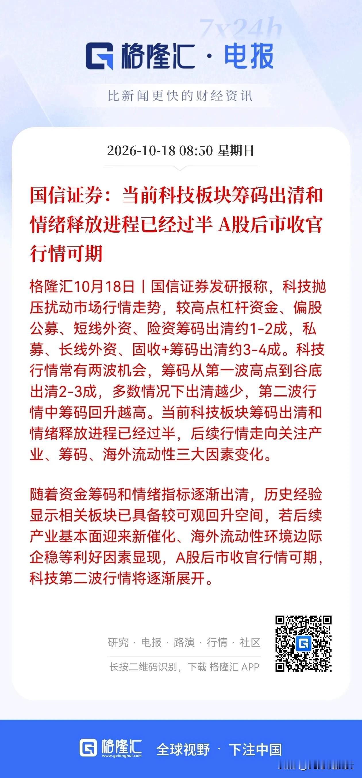 国信证券:科技筹码出清一半，还有一半在路上！意思是还要暴跌？