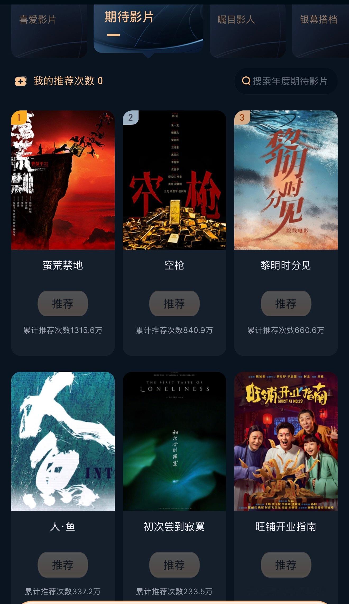 吴磊  期待影片 投旺铺 2026微博电影之夜线上荣誉推荐 马上超过前一位 