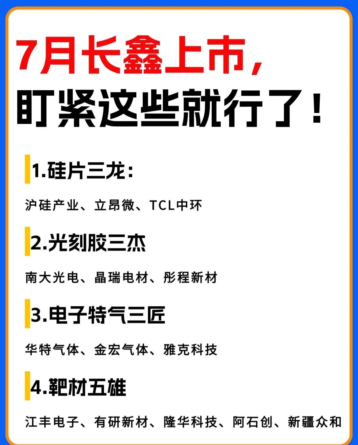 7月长鑫上市，盯紧这些半导体&硬科技龙头就够了！

长鑫存储（国产DRAM巨头）