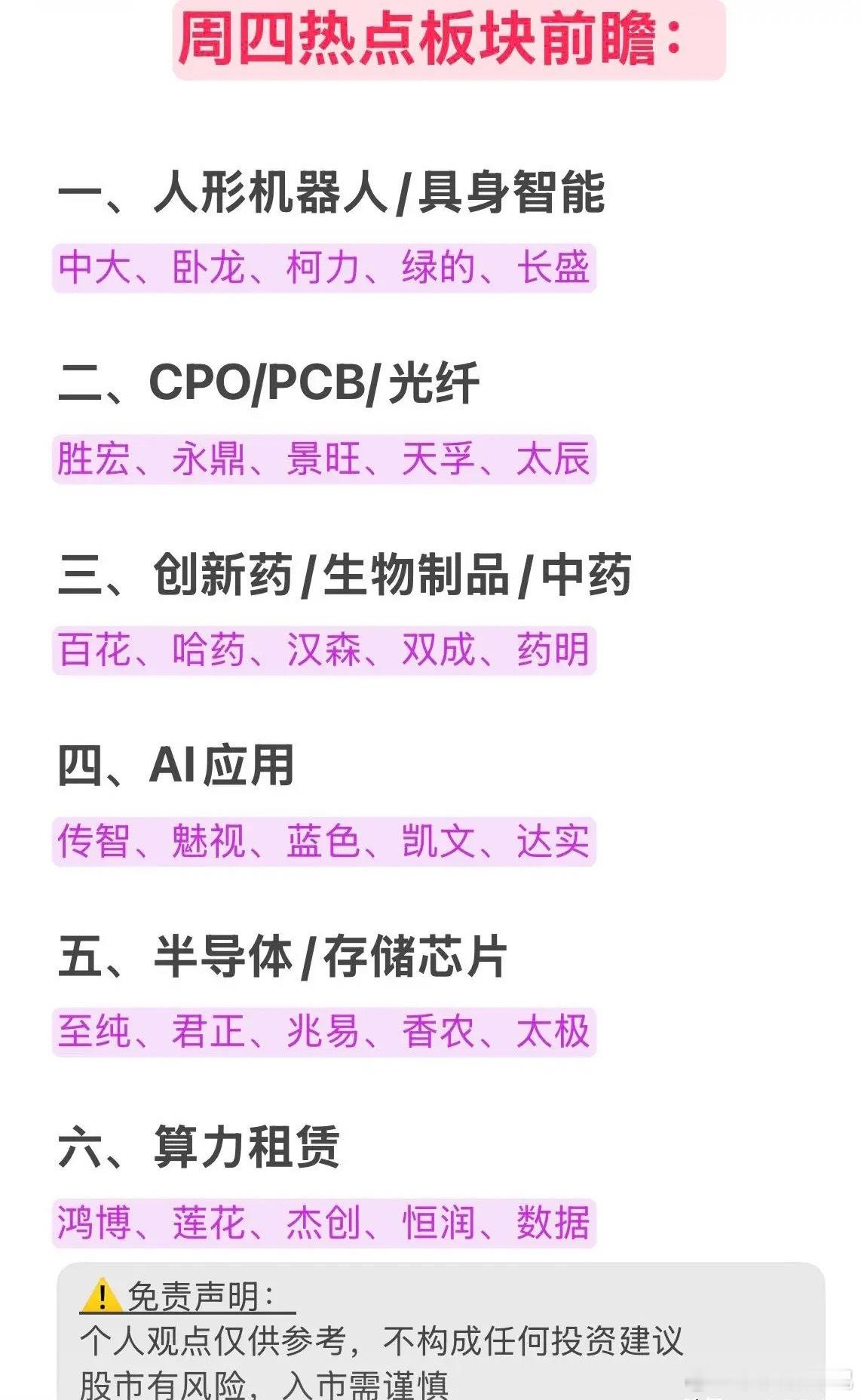 周四A股热点板块前瞻，六大方向梳理周四市场可重点关注六大高景气赛道，覆盖机器人、