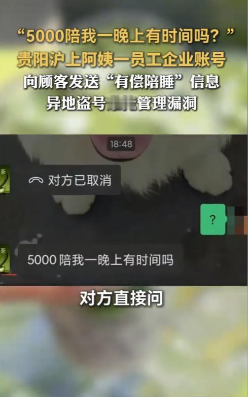 “5000陪我一晚上有时间吗？”贵阳一沪上阿姨门店企业账号，竟深夜向女顾客发骚扰