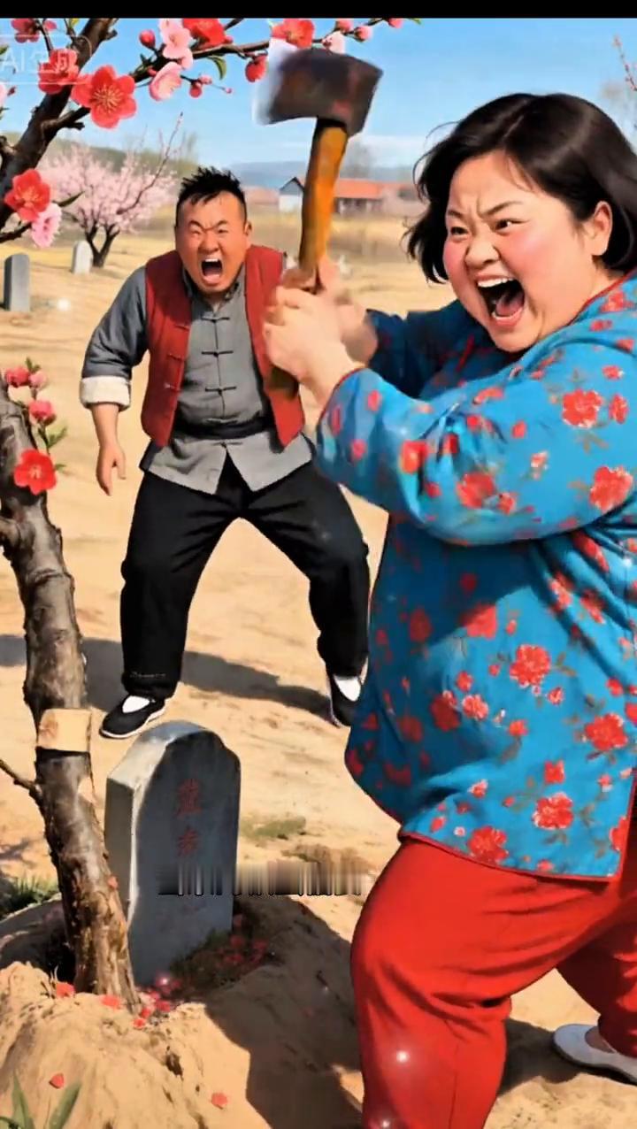 怒砍坟头桃树。
坟头凭空冒出棵桃树，满树桃花开的邪乎，当家的铁蛋偏要留着这树。村