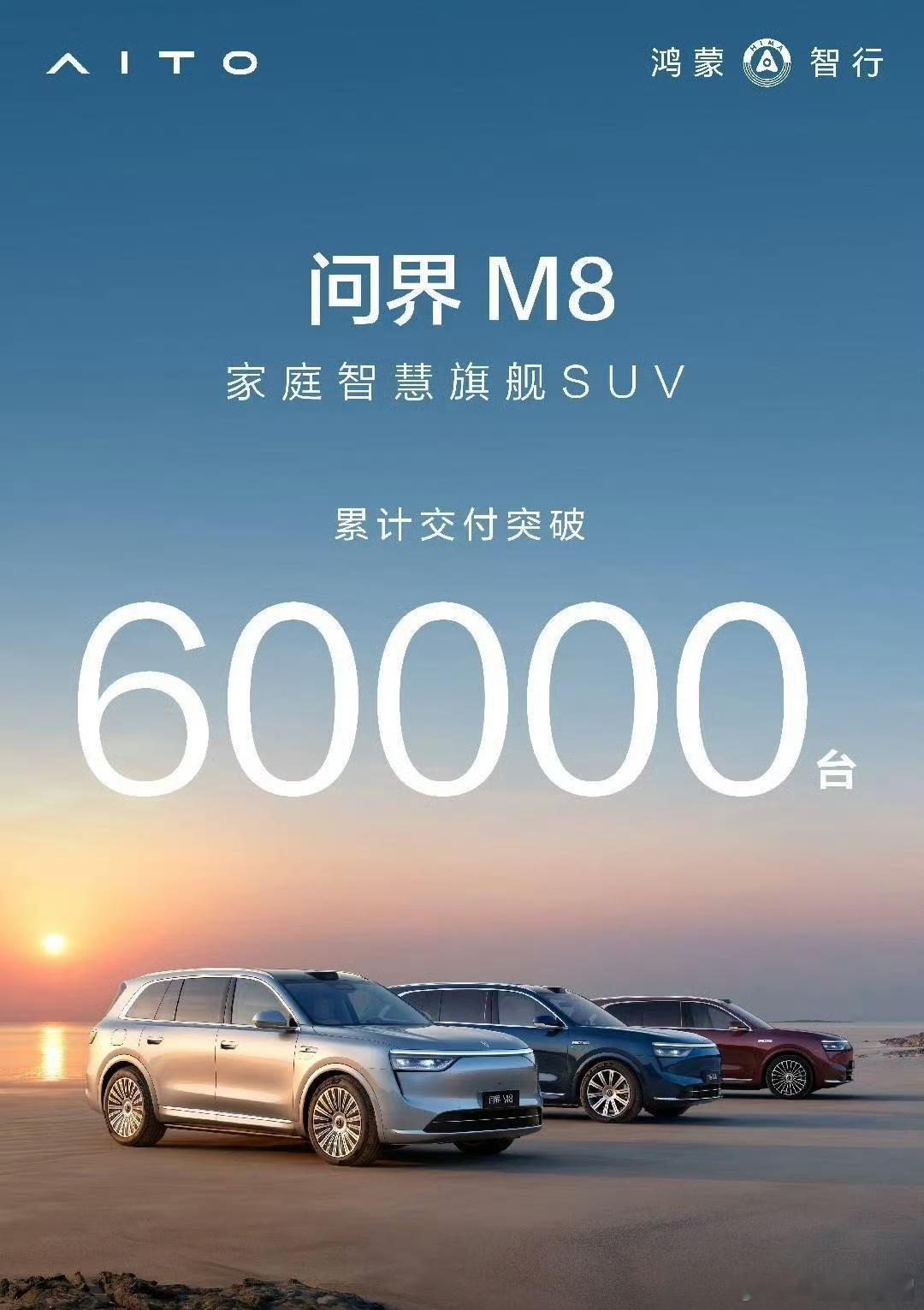 问界M8累计交付60000台，交付速度是真的快，再过二个月可以交付十万台。[色]