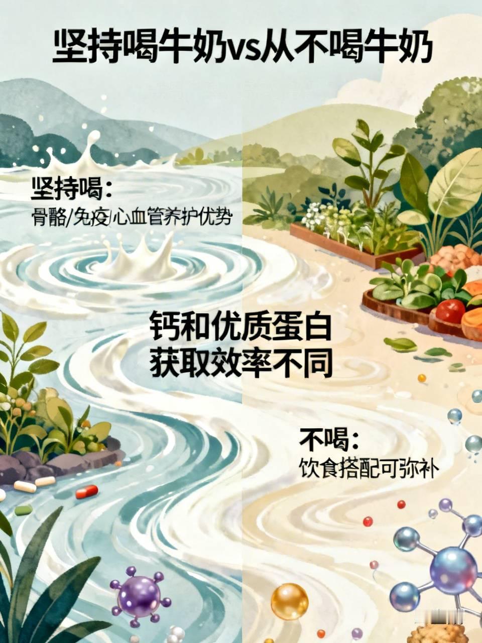 坚持喝牛奶vs从不喝牛奶

很多人一直在争论，长期喝牛奶和从来不喝牛奶，身体差别